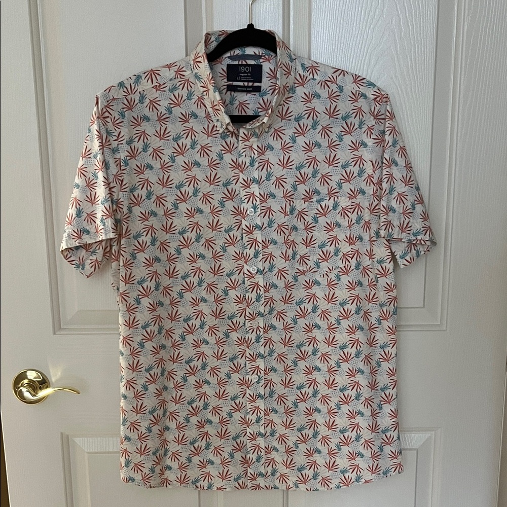 1901 Red and White Leaf Print Shirt